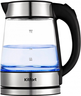 Чайник электрический Kitfort КТ-6118 1.7л. 2200Вт прозрачный/серебристый (корпус: стекло)