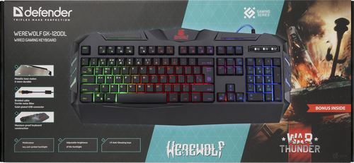 Клавиатура игровая DEFENDER Werewolf GK-120DL, RGB подсветка, влагоустойчивая, черный (1/20) (45120)