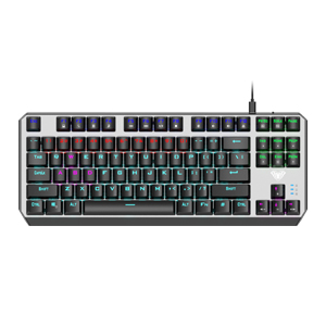 Клавиатура механическая игровая AULA F2067, укороченная, алюм./пластик, разноцветная, радужная подсветка,USB, 87 кн, серебристый (1/20) (80001378)