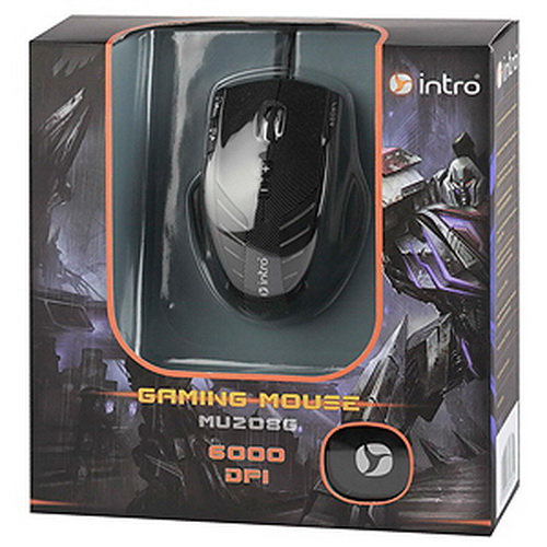 Мышь INTRO MU208G, черная, USB, игровая, проводная, 9 кн, в блистере (10/20/160) (C0042184) фото 2