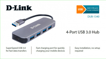 Разветвитель USB 3.0 D-Link DUB-1340/D1A 4порт, серый фото 3