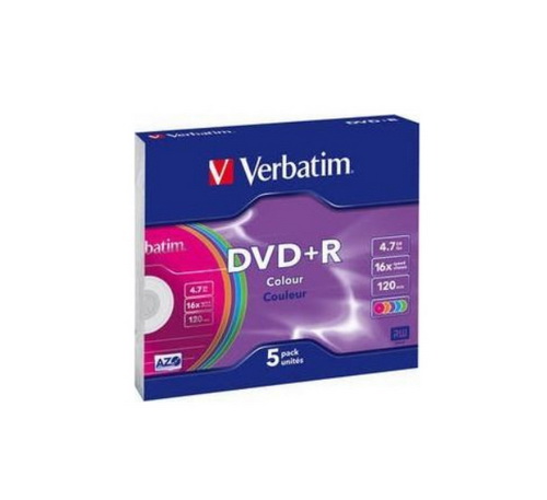 Диск VERBATIM DVD+R 4.7 GB (16х) Slim Color (5) (100)