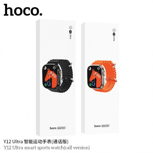 Смарт- часы HOCO Y12 Ultra, пластик, 1.96, bluetooth 5.0, IP67, 320mAh, цвет: чёрный  (1/50) (6931474791986)
