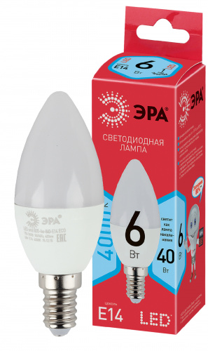 Лампа светодиодная ЭРА RED LINE LED B35-6W-840-E14 R E14 / Е14 6 Вт свеча нейтральный белый свет (10/100/5000) (Б0051057)