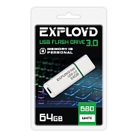 Флеш-накопитель USB 3.0  64GB  Exployd  680  белый (EX-64GB-680-White)
