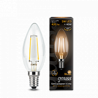 Лампа светодиодная GAUSS Filament Свеча 5W 420lm 2700К Е14 1/10/50 (103801105)