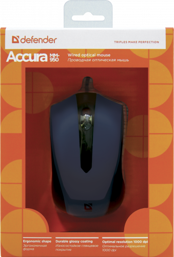 Мышь DEFENDER  Accura MM-950, синий, USB, проводная, 3 кнопки (1/40) (52952) фото 10