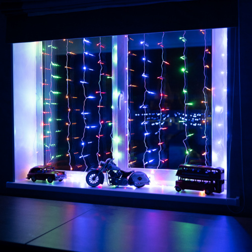 Гирлянда NEON-NIGHT "Светодиодный Дождь" 1,5х1,5м, свечение с динамикой, прозрачный провод, 230 В, диоды МУЛЬТИКОЛОР (1/80) (235-039) фото 10