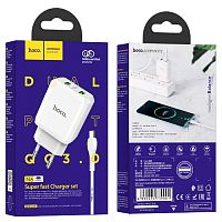Блок питания сетевой 2 USB HOCO N6, Charmer, 3.0A, QC3.0, с кабелем Type-C, 1.0м, поликарбонат, 18W, цвет: белый