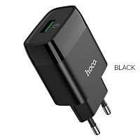 Блок питания сетевой 1 USB HOCO C72Q, Glorious, 3A, пластик, QC3.0, цвет: чёрный (6931474732507)