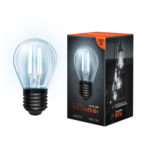 Лампа светодиодная REXANT филаментная Шарик GL45 9.5 Вт 950 Лм 4000K E27 прозрачная колба (10/100) фото 4