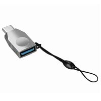 Переходник Type-C - USB(f) HOCO UA9, плоский, пластик, цвет: серебряный (1/32/320) (6957531070276)