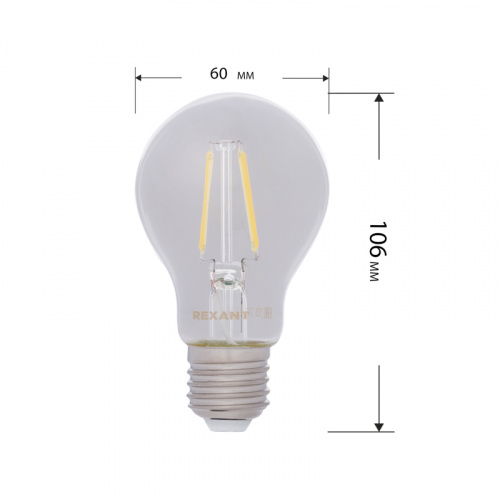 Лампа светодиодная REXANT филаментная Груша A60 11,5 Вт 1380 Лм 4000K E27 прозрачная колба (10/100) (604-077) фото 3