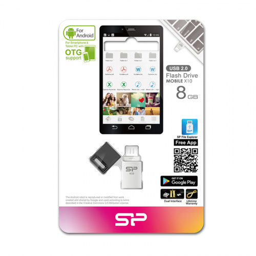 Флеш-накопитель яUSB  8GB  Silicon Power  Mobile X10  (USB+microUSB)  for Android smartphones (SP008GBUF2X10V1C) фото 13