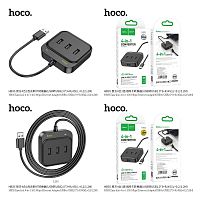 USB-концентратор HOCO HB35, Easy, USB - USB2.0*3+RJ45, кабель USB 0.2м, цвет: чёрный (1/19/190) (6931474798954)