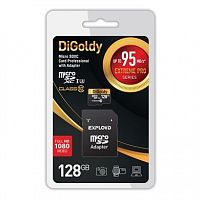 Карта памяти MicroSD  128GB  Digoldy Class 10 Extreme Pro UHS-I U3 (95 Mb/s) + SD адаптер (DG128GCSDXC10UHS-1-ElU3)
