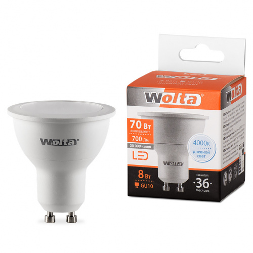 Лампа светодиодная WOLTA MR16 8Вт 4000K 700лм GU10 1/50 (25SPAR16-230-8GU10) фото 2