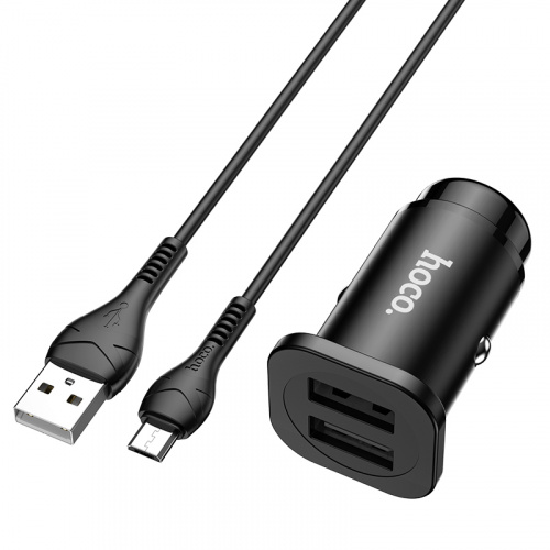 Блок питания автомобильный 2 USB HOCO NZ4, Wise, 4800mA, пластик, алюминий, огнестойкий, кабель микро USB, цвет: чёрный (1/120) (6931474748546) фото 3