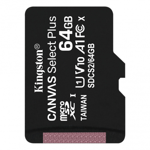 Карта памяти MicroSD  64GB  Kingston Class 10 Canvas Select Plus A1 (100 Mb/s) без адаптера (SDCS2/64GBSP)