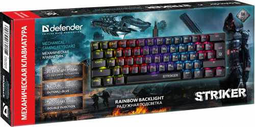 Клавиатура механическая игровая DEFENDER Striker GK-380L RU,Rainbow,61 клавиша, черный (45380) фото 3