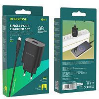 Блок питания сетевой 1 USB Borofone, BN1, 2100mA, пластик, кабель микро USB, цвет: чёрный(1/60/240)