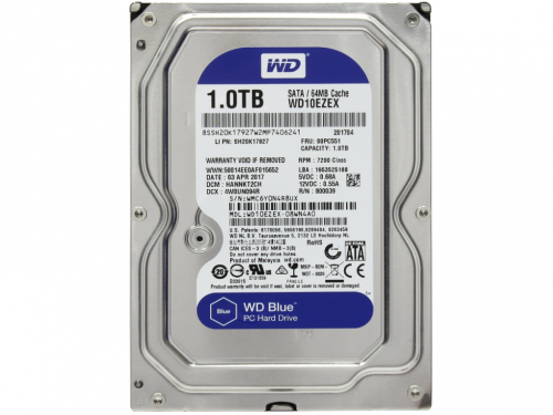 Внутренний HDD  WD  1TB, SATA-III, 7200 RPM, 64 Mb, 3.5'', синий (WD10EZEX)