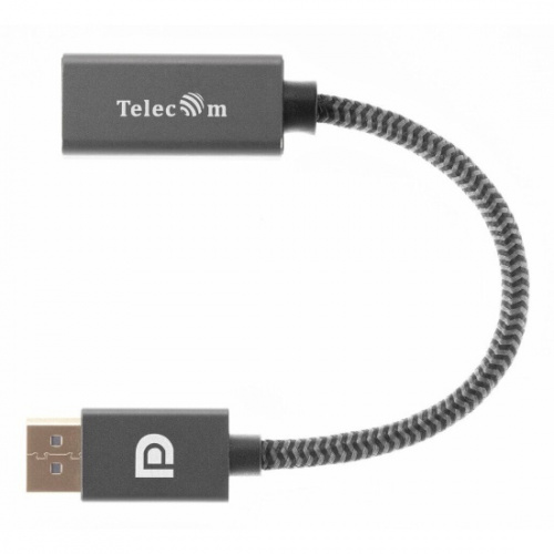 Кабель-переходник DP --> HDMI-F 0.2m , серый металлик, оплетка, 4K@60Hz, Telecom (TA560) (1/200) фото 3