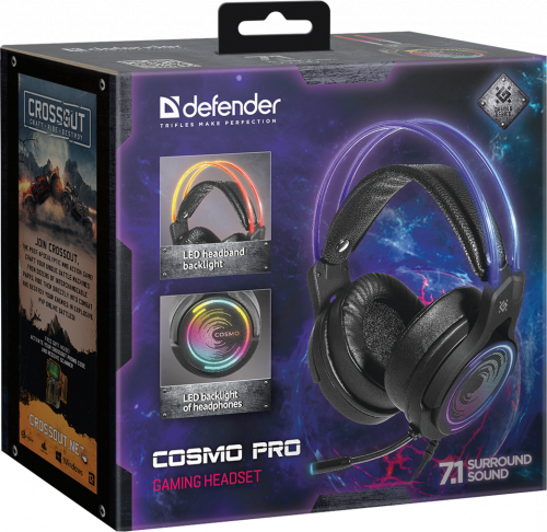 Игровая гарнитура DEFENDER Cosmo PRO объемный звук 7.1, RGB, 2.1 м, черный (1/12) (64536) фото 2