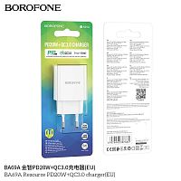 Блок питания сетевой 1 USB, Type-C Borofone BA69A Resource, пластик, PD20Вт, QC3.0, цвет: белый (1/76/304) (6974443387865)