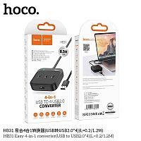 USB-концентратор HOCO HB31, пластик, 4 USB 2.0 выхода, кабель USB 0,2м,  цвет: чёрный (1/19/190) (6931474784841)