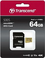 MicroSD  64GB  Transcend 500S UHS-I U1  + SD адаптер, MLC