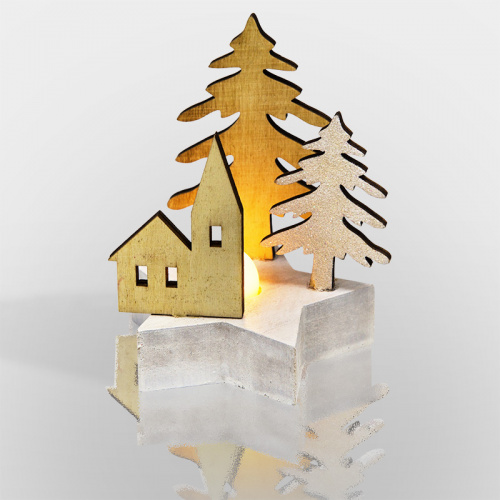 Фигурка деревянная NEON-NIGHT с подсветкой "Домик в лесу" 9*8*10 см (1/96) (504-043)