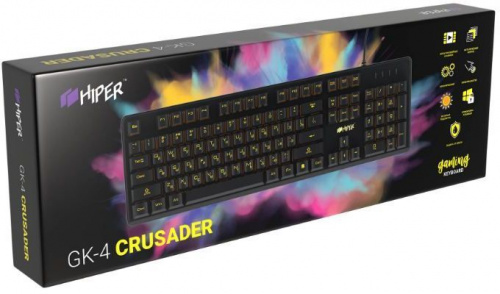 Клавиатура HIPER GK-4 CRUSIDER механическая, проводная, USB, 104 клав., подсветка янтарная, защита от влаги, черный (1/10) фото 3
