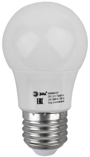 Лампа светодиодная ЭРА STD ERAW50-E27 E27 / Е27 3Вт груша белый для белт-лайт (1/100) (Б0049582) фото 3