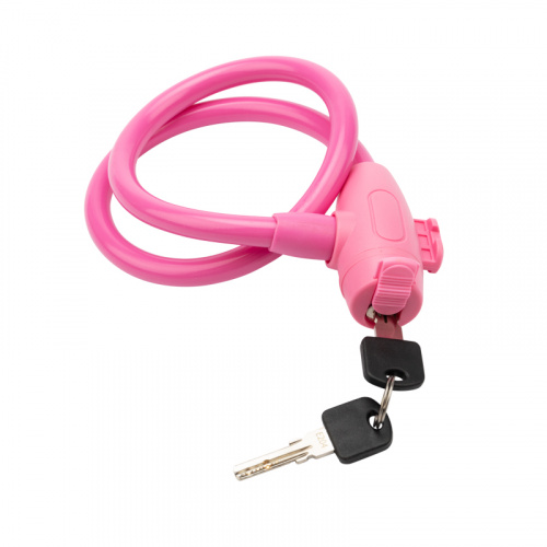 Тросовый замок взломостойкий для велосипедов и колясок с ключом 65 см розовый ЧЕТЫРЕ СЕЗОНА (1/60) фото 2