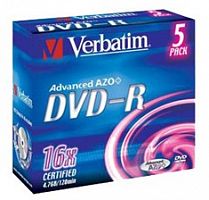 Диск DVD-R Verbatim 4.7Gb 16x Jewel case (5шт) (43519)