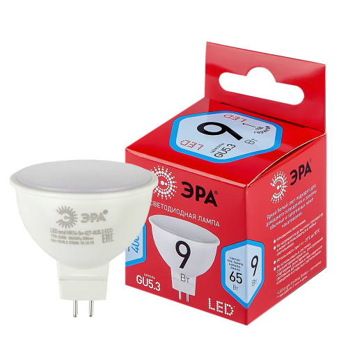 Лампа светодиодная ЭРА RED LINE LED MR16-9W-840-GU5.3 R GU5.3 9 Вт софит нейтральный белый свет (1/100) (Б0050199) фото 2