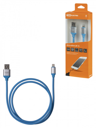 Дата-кабель TDM ДК 18, USB - Lightning, 1 м, силиконовая оплетка, голубой, (1/200) (SQ1810-0318)