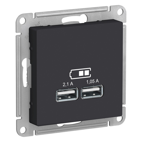 Механизм розетки USB 1-м С/У ATLASDESIGN 5В 1порт х 2.1А 2порта х 1.05А карбон SCHNEIDER ELECTRIC ATN001033 (1/8/48)