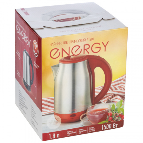 Чайник ENERGY E-201 (1,8 л, диск) стальной, красный фото 4