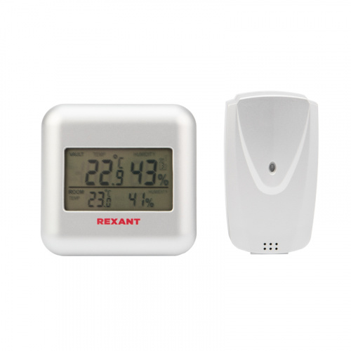 Термометр электронный REXANT S3341BF с часами и беспроводным выносным датчиком (1)