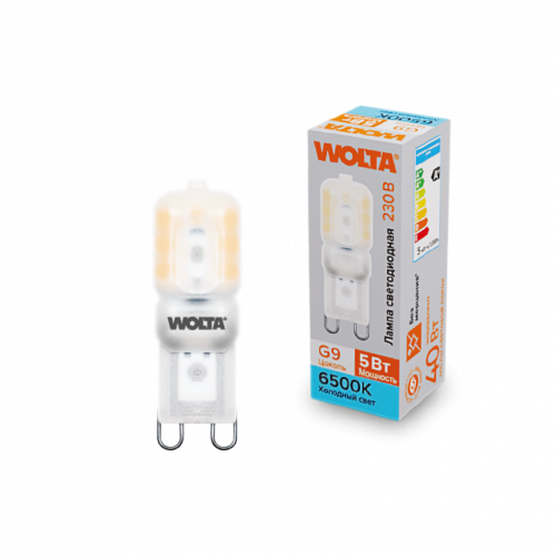 Лампа светодиодная WOLTA G9 (пластик) JCD 5Вт 400лм 6500K матовая 1/10/100/1000 (WSTD-JCD-5W6KG9-P)