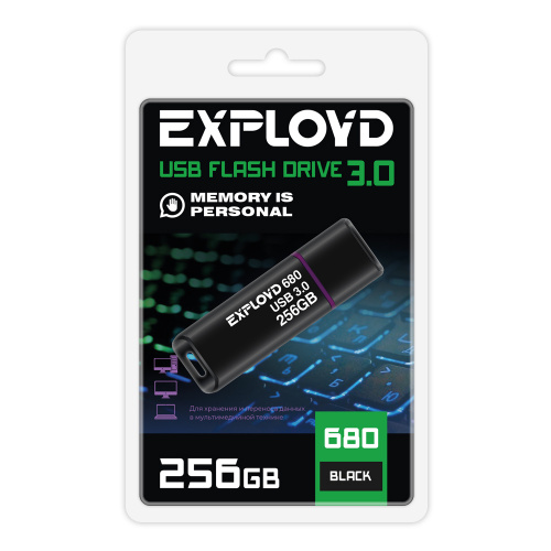 Флеш-накопитель USB 3.0  256GB  Exployd  680  чёрный (EX-256GB-680-Black)