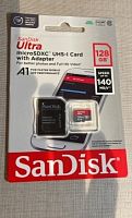 MicroSD  128GB  SanDisk Class 10 Ultra  A1 UHS-I (140 Mb/s) +SD адаптер