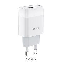 Блок питания сетевой 1 USB HOCO C72A, Glorious, 2100mA, пластик, цвет: белый(1/36/216) (6931474712899)