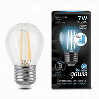 Лампа светодиодная GAUSS Filament Globe E27 7W 4100K step dimmable 1/10/50