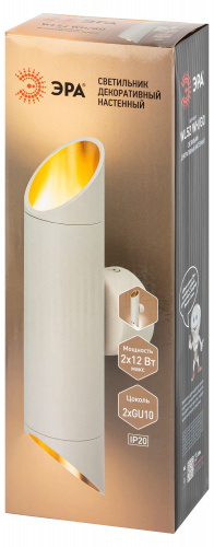 Светильник ЭРА настенный декоративный WL52 WH/GD под лампы 2*GU10 2*12Вт IP20 белый, золото (1/40) (Б0061200) фото 8