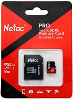 Карта памяти MicroSDXC  256GB  Netac  P500  Extreme Pro Class 10 UHS-I A1 V30 (100 Mb/s) + SD адаптер (NT02P500PRO-256G-R)