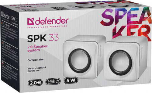 Активная система DEFENDER 2.0, SPK-33, белый, 5 Вт, USB (1/100) (65631) фото 5