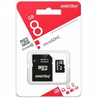 Карта памяти MicroSD  8GB  Smart Buy Class 10 + SD адаптер (SB8GBSDCL10-01)